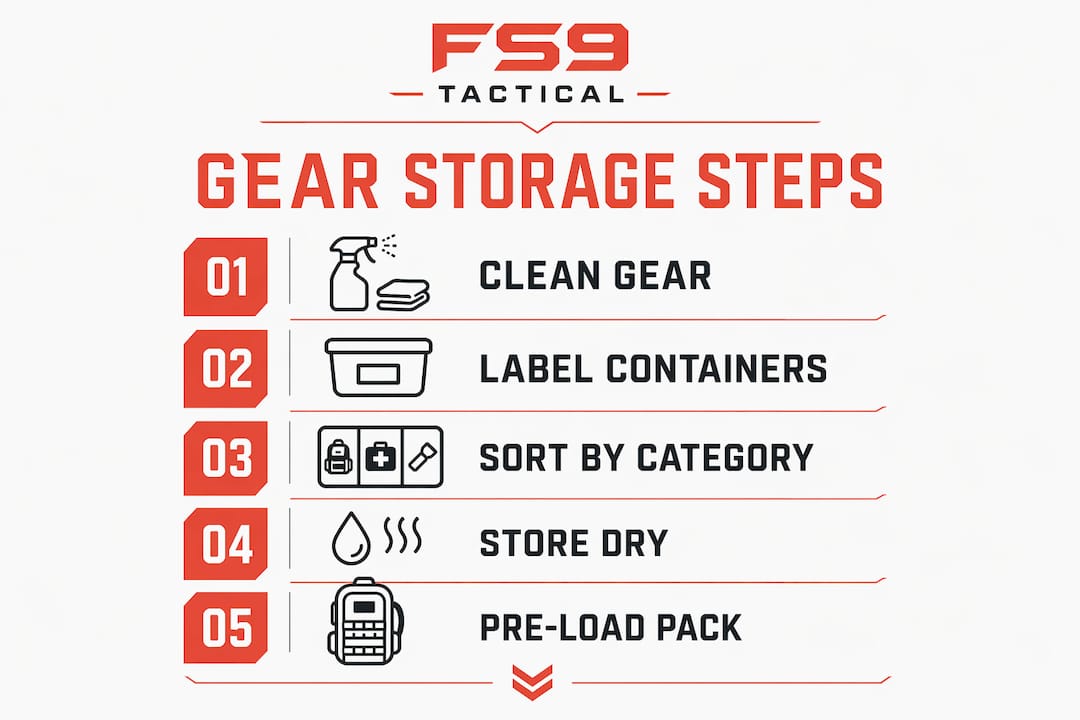 Infographic illustrating hunting gear storage steps