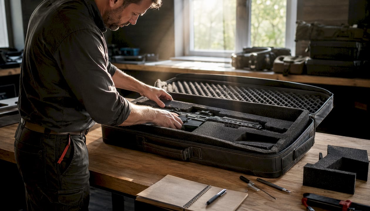 Hands fitting foam inside soft tactical carbine case