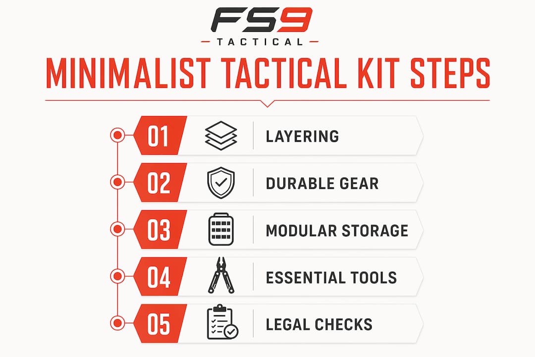 Infographic showing steps to build minimalist tactical travel kit