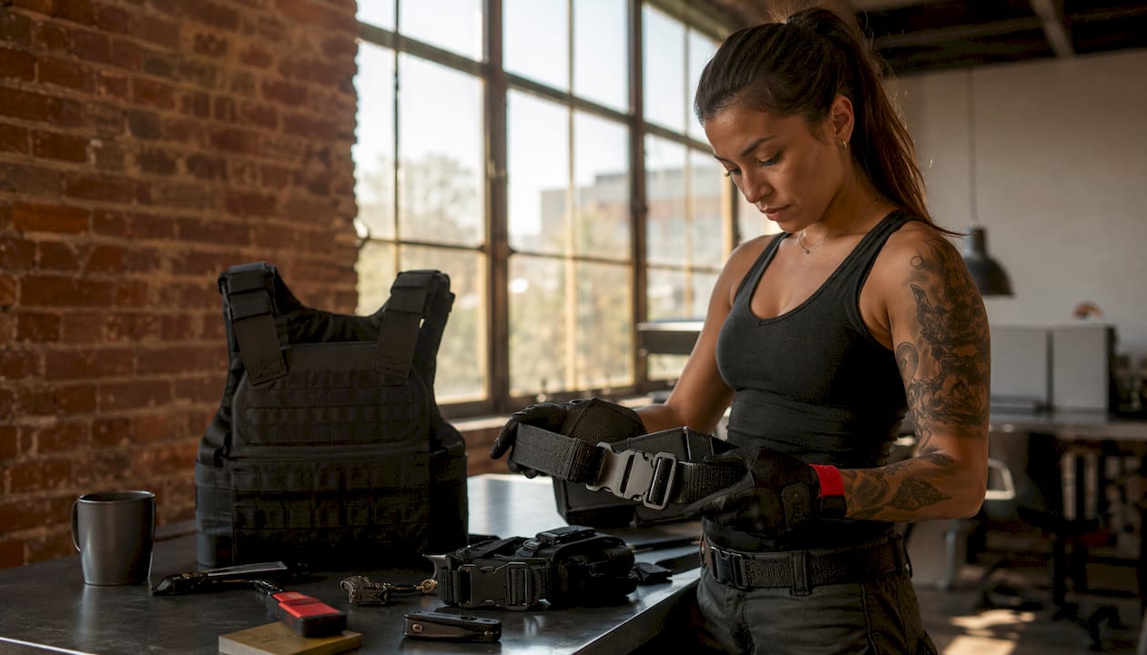 Close-up female inspecting EDC belt