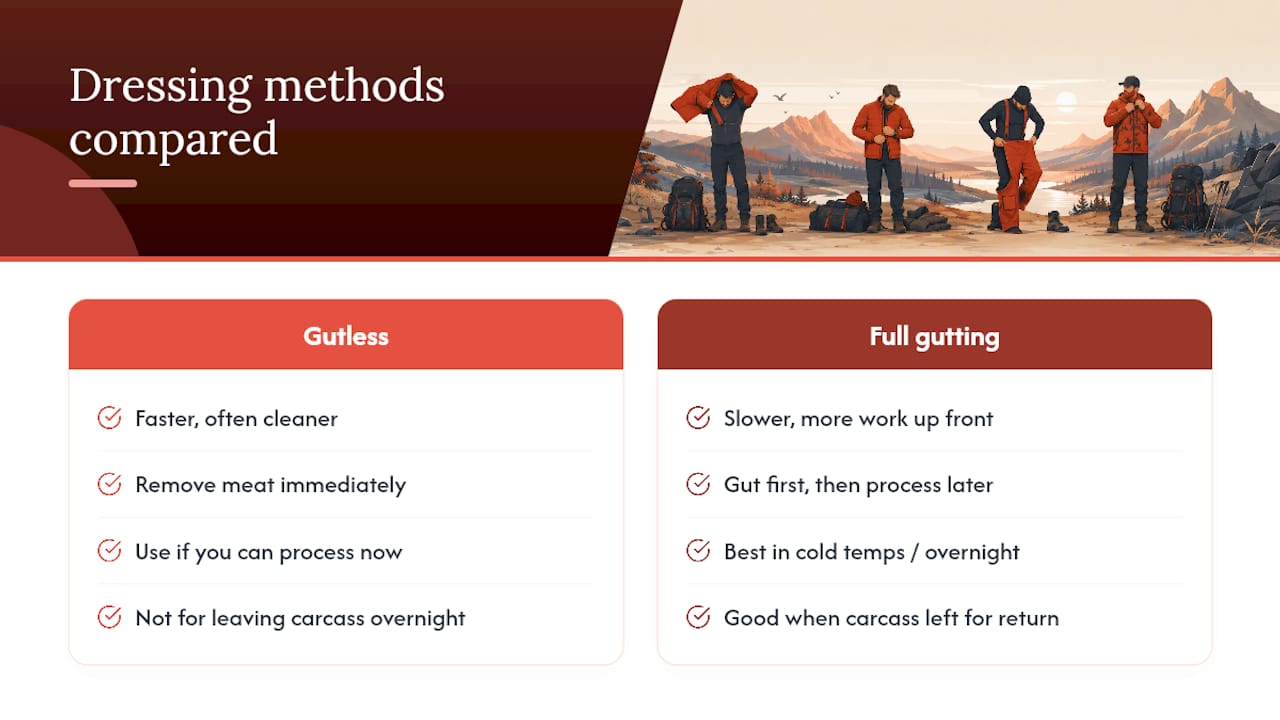 Diagram comparing gutless and full gutting methods