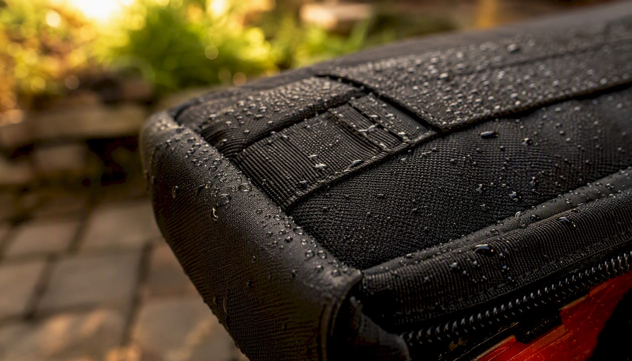 Close-up of ballistic nylon and padding on rifle case