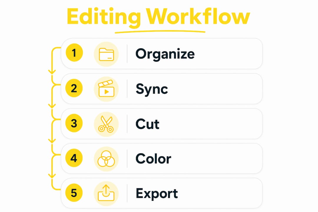 Infographic illustrating music video editing workflow steps