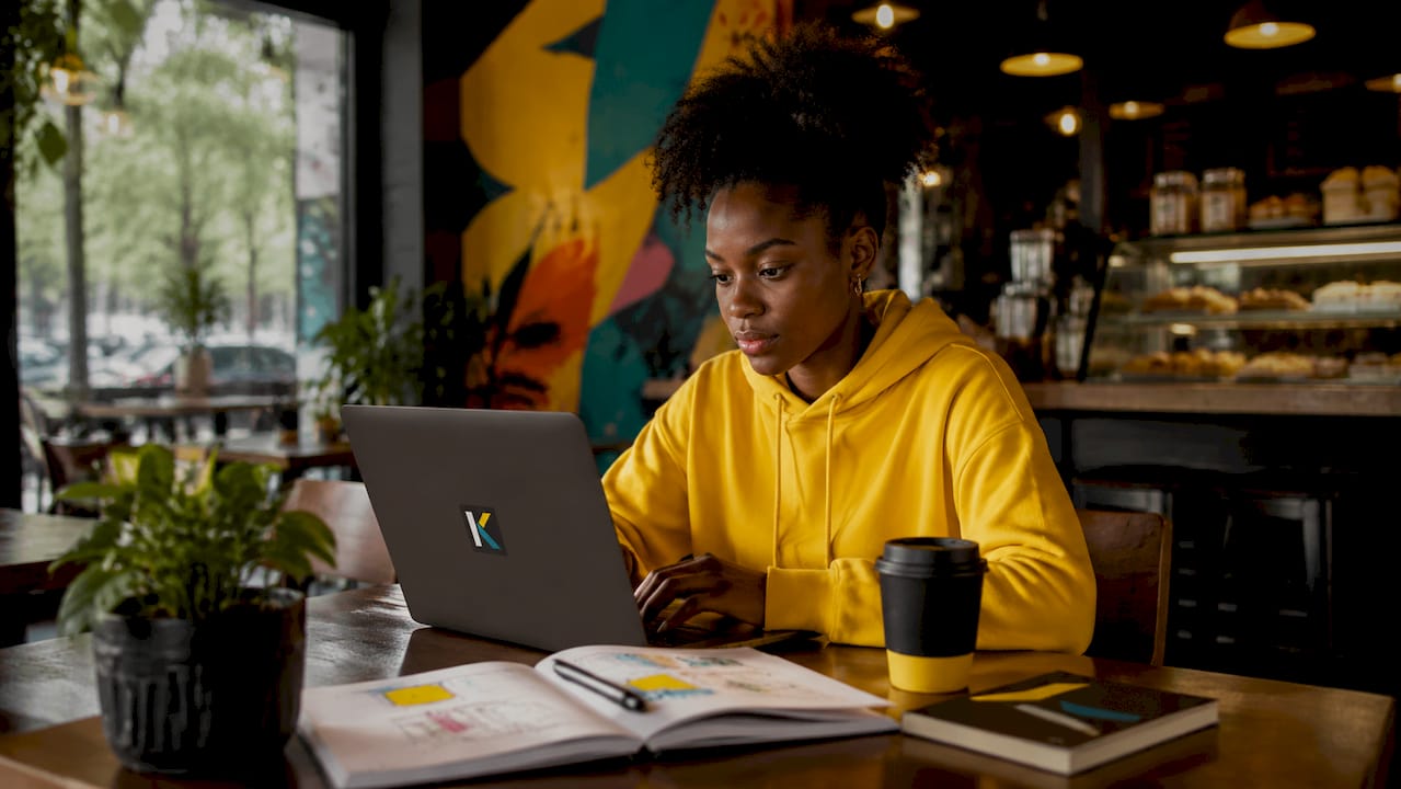 Side view of person editing short videos at desk