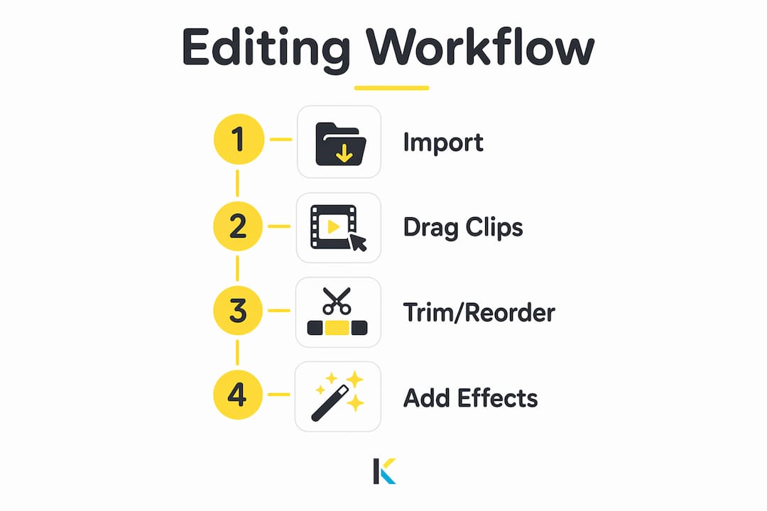 Infographic showing drag and drop video editing steps