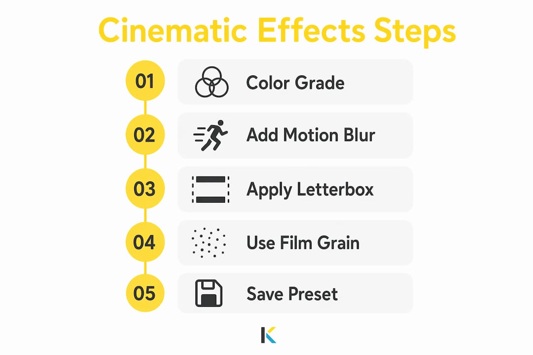 Infographic illustrating steps of cinematic effects