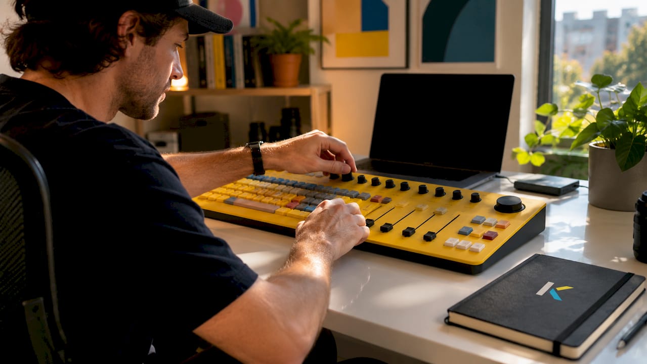 Hands interacting with video overlay editing tools