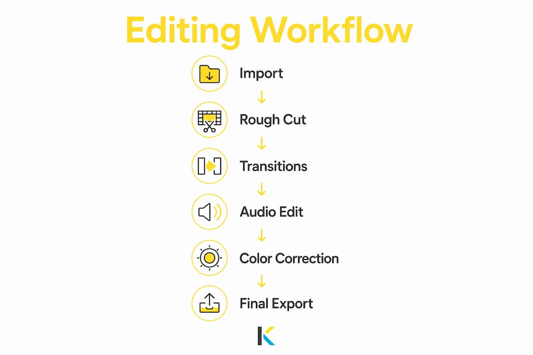Infographic showing video editing workflow steps