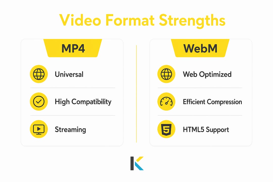 Infographic comparing strengths of MP4 and WebM formats