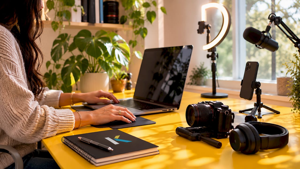 Content creator working with vertical smartphone video