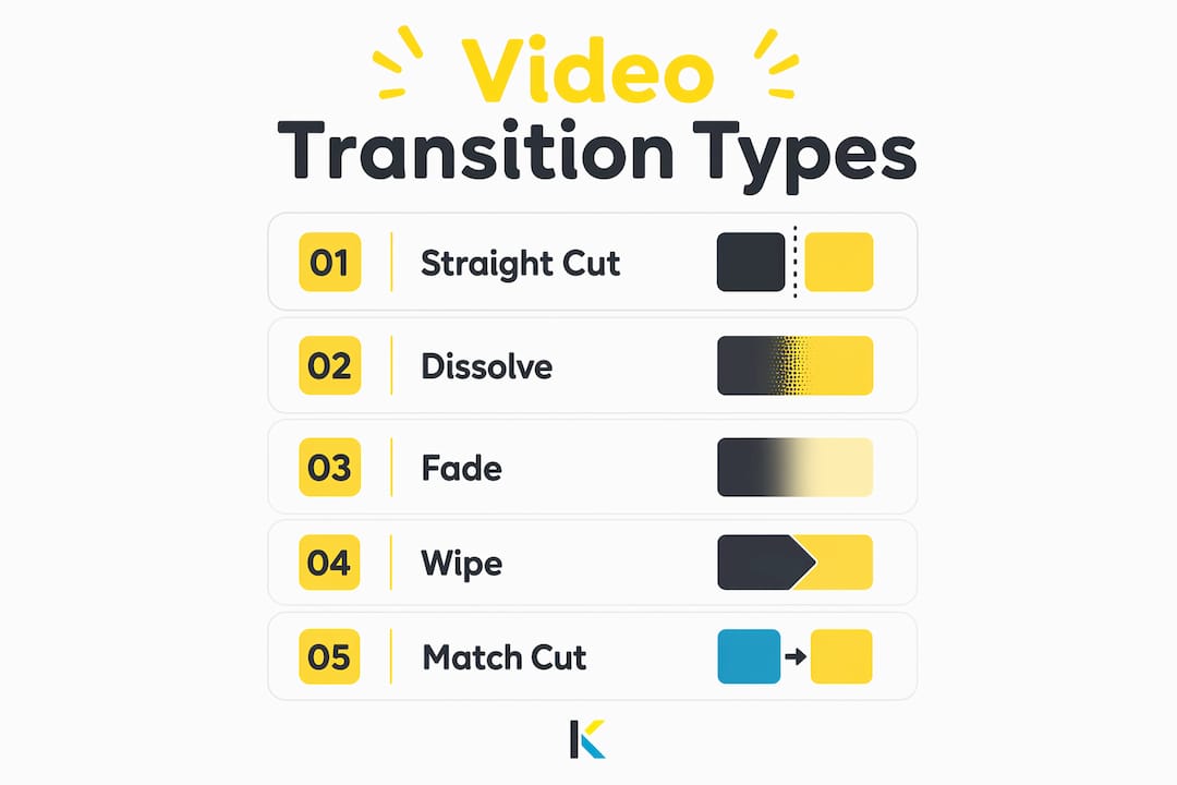 Infographic depicting main types of video transitions