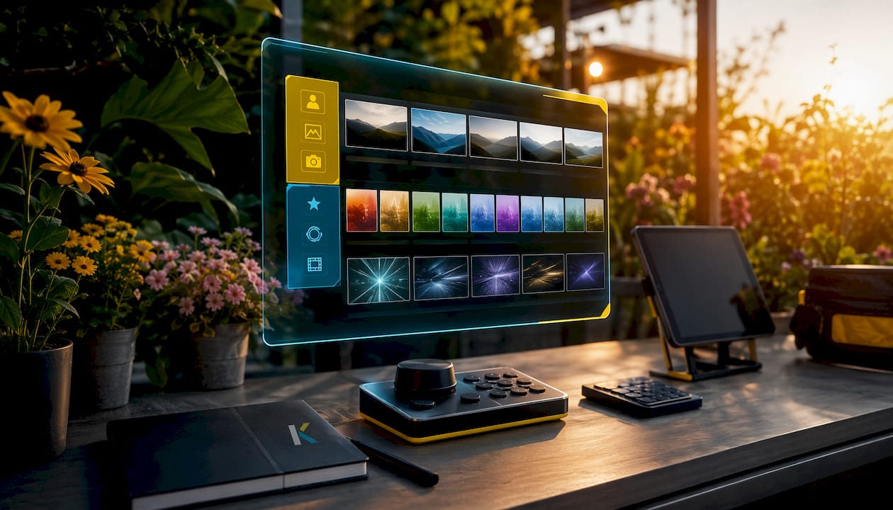 Futuristic effects library interface on digital workspace