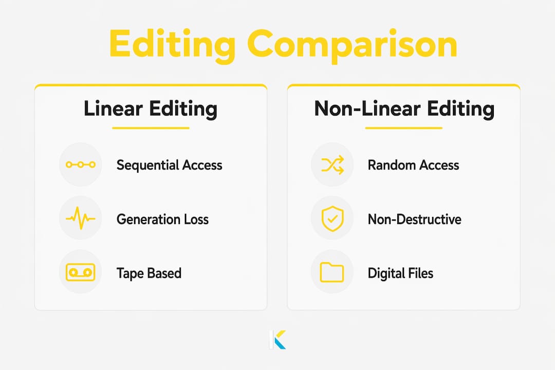Infographic comparing linear and non-linear editing