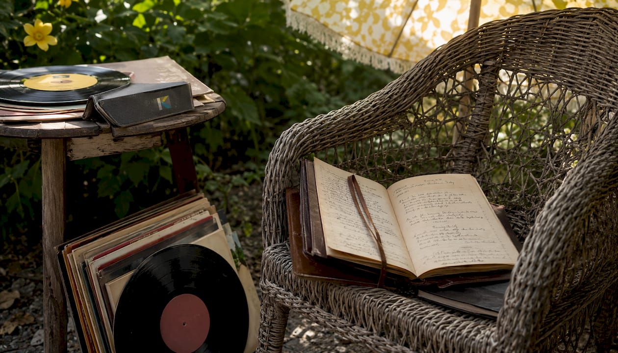 Handwritten notes on licensed music sources in vintage setting
