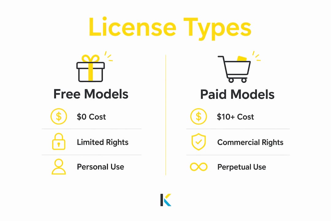 Infographic comparing free and paid music licenses