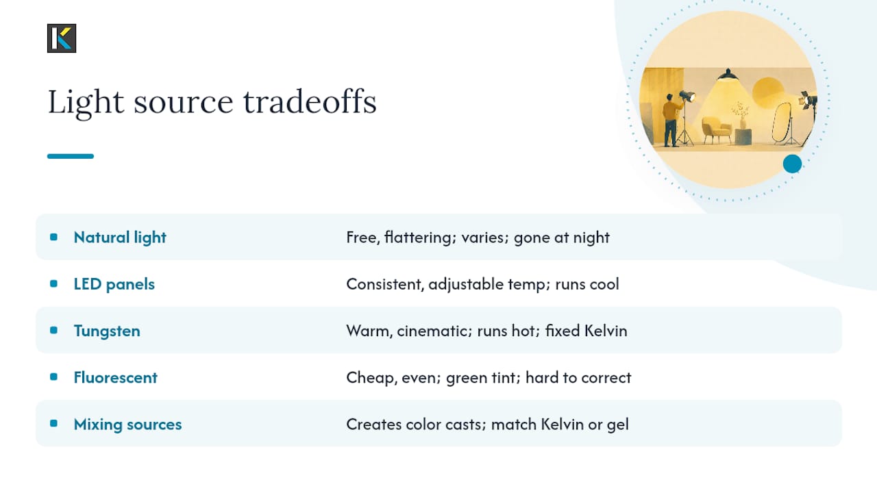 Comparison diagram of light sources and color temperature tradeoffs