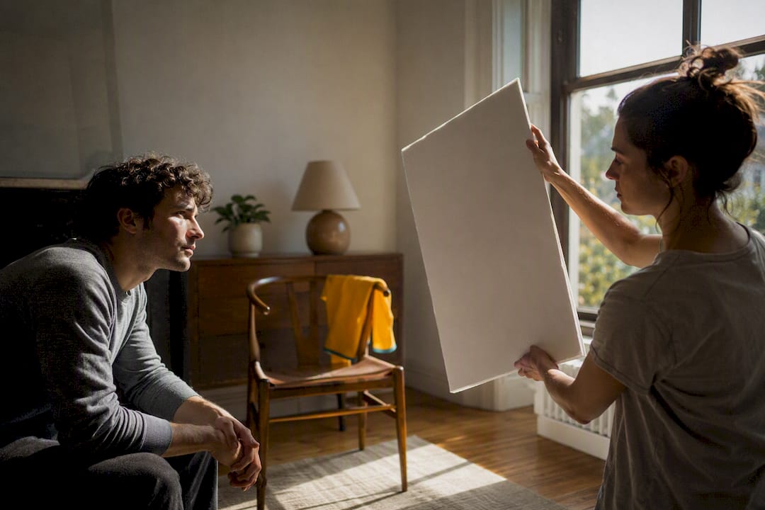 Hands shaping soft window light with foam board