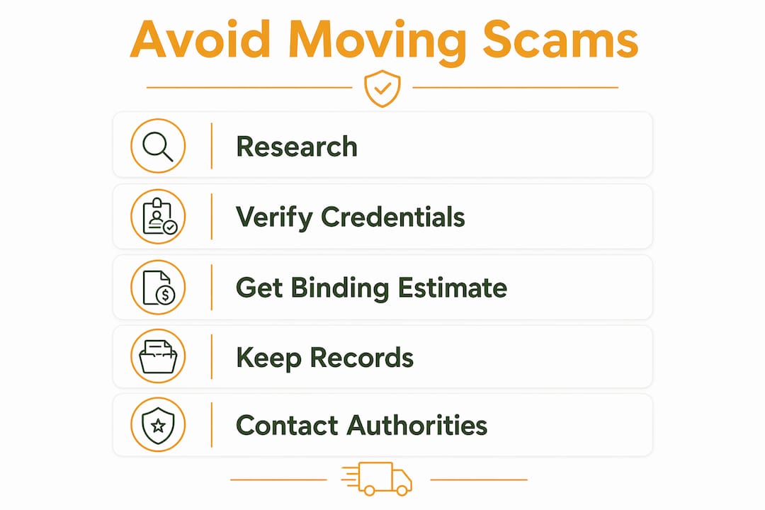 Infographic outlining steps to avoid moving scams