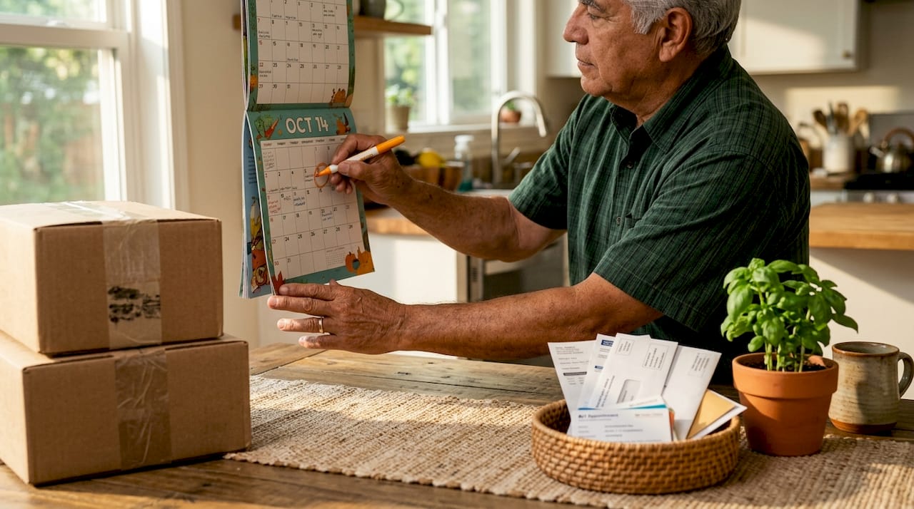 Hands marking utility scheduling calendar
