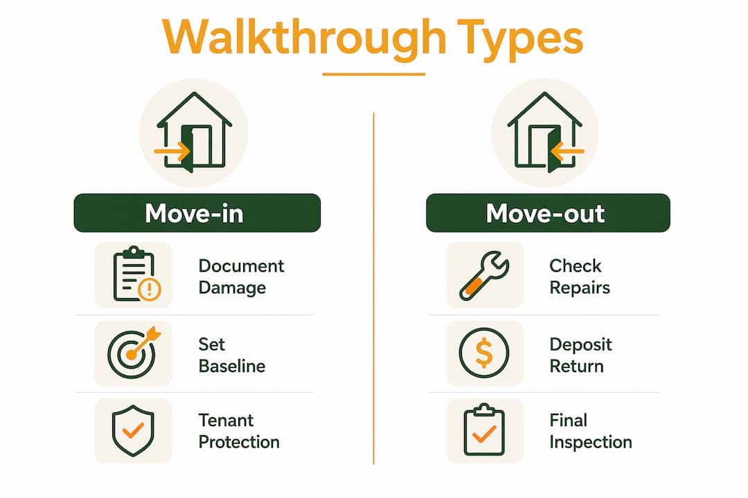 Infographic comparing move-in and move-out walkthrough purposes