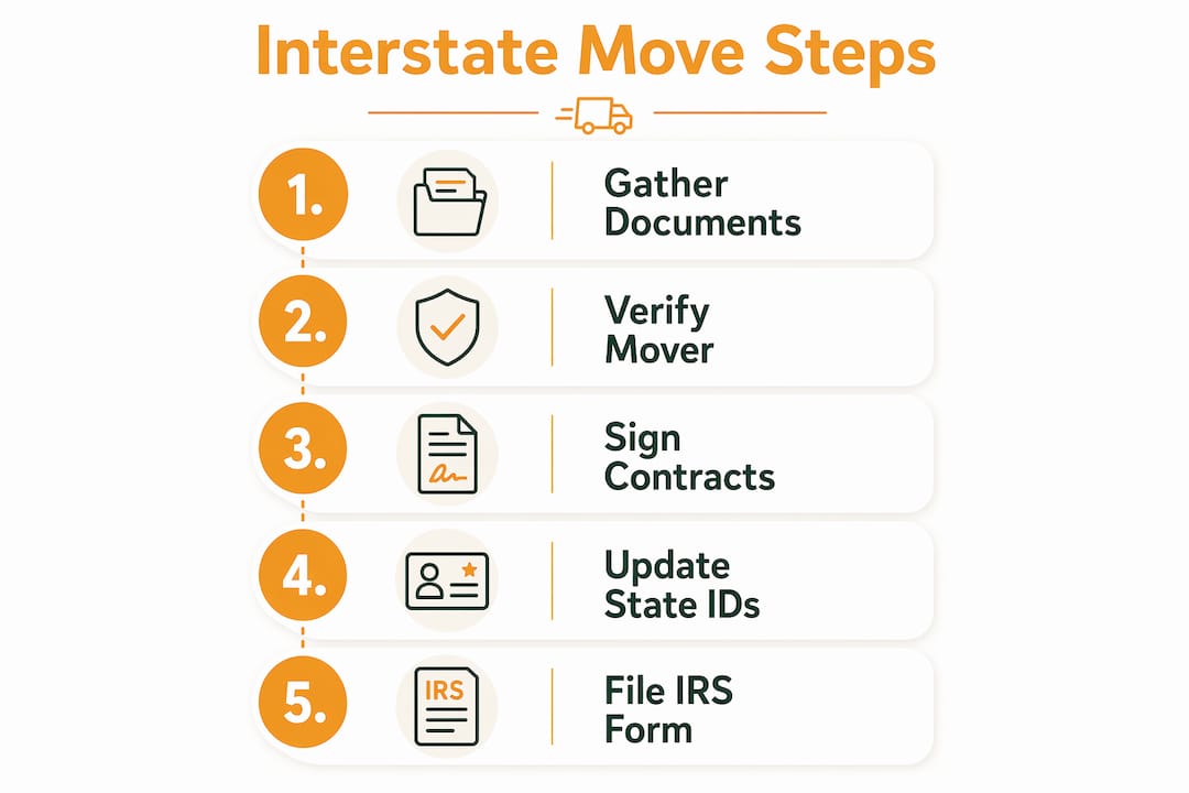 Infographic showing step-by-step interstate moving paperwork process