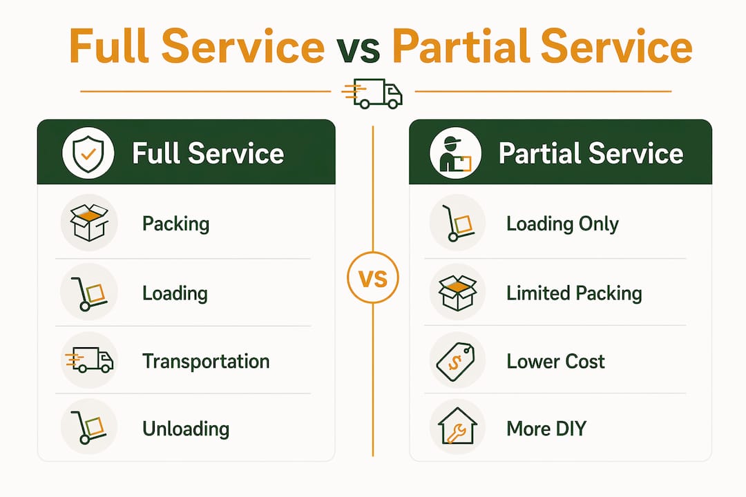 Comparison infographic of full vs partial moving services