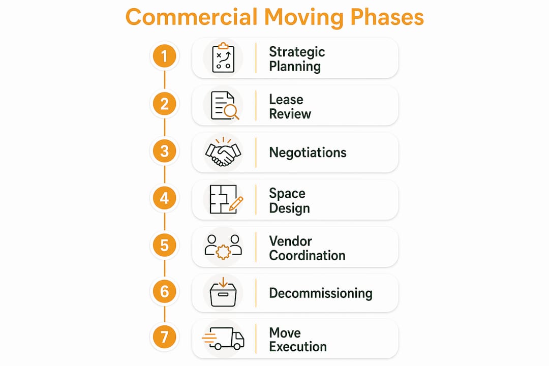 Infographic showing commercial moving phases timeline