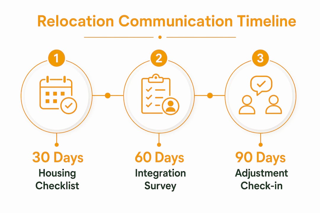 Infographic showing employee relocation communication timeline