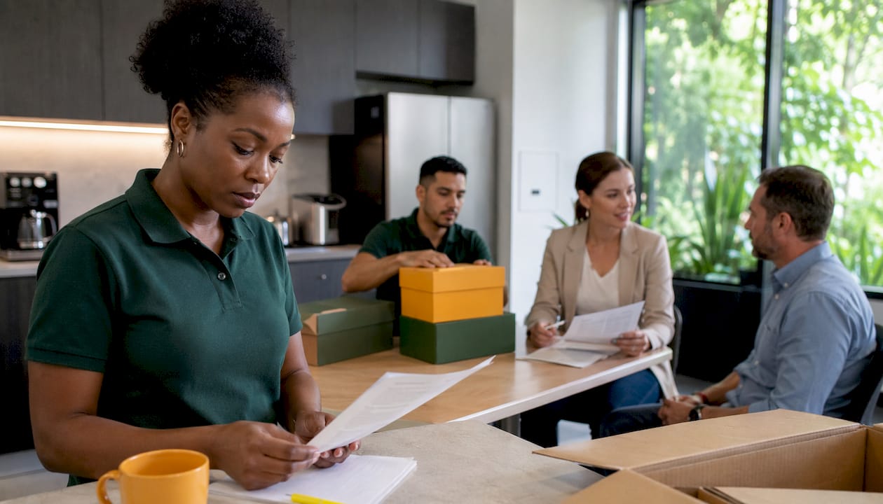 Team coordinating commercial office move logistics