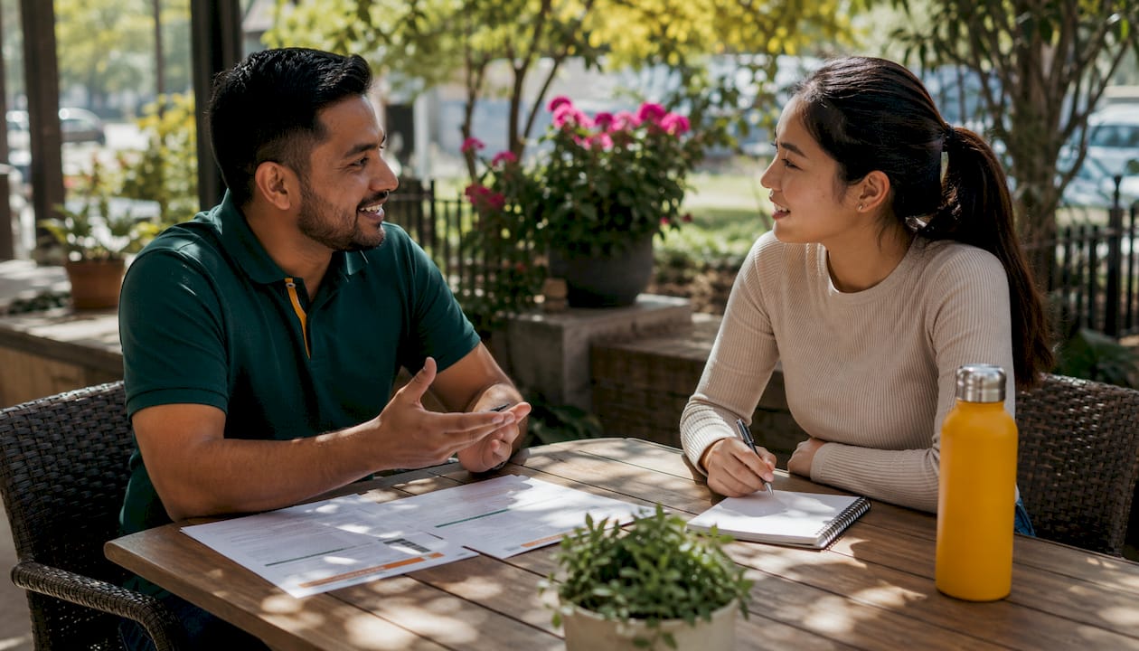 Mover explaining estimate types to client
