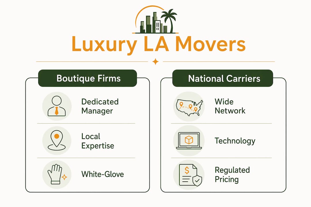 Infographic comparing boutique and national luxury movers in LA