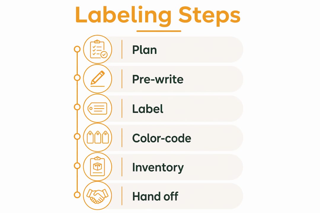 Infographic showing step-by-step moving box labeling process