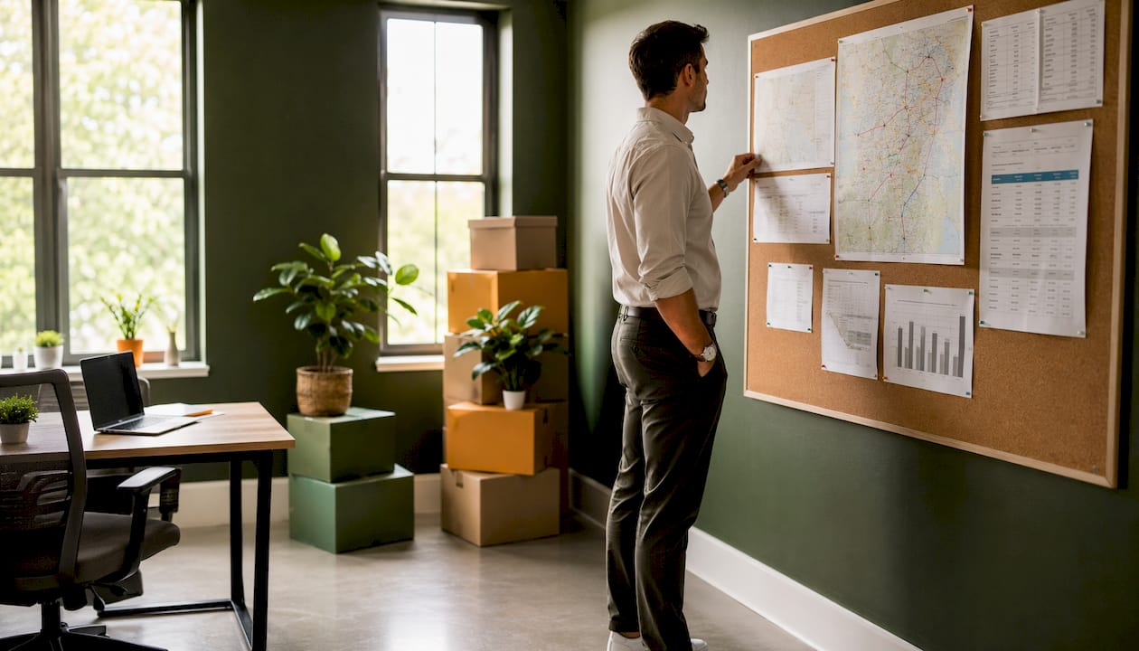 Hands with maps and shipment charts on desk
