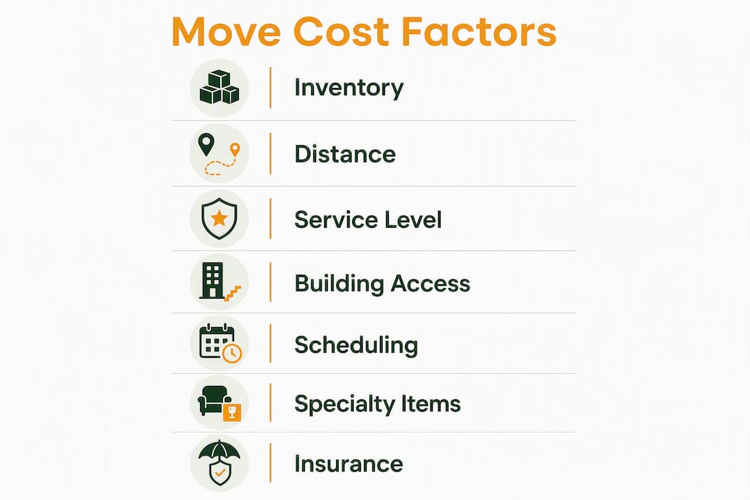 Infographic showing commercial move cost factors in steps