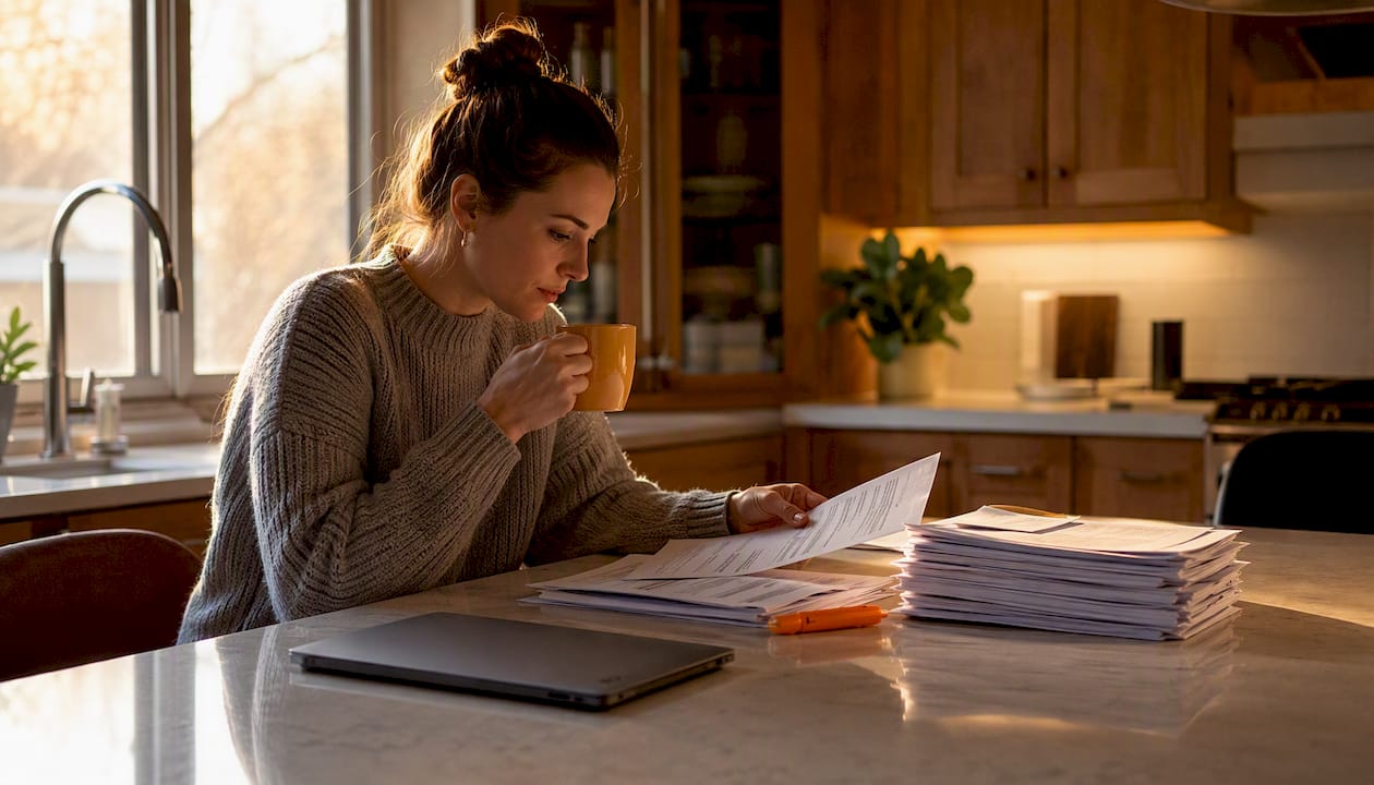 Hands typing and checking mover registration documents