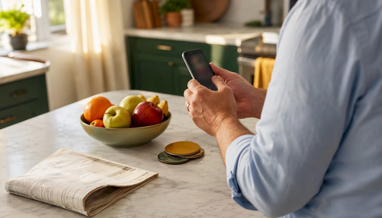 Hands holding phone with notes for mover script