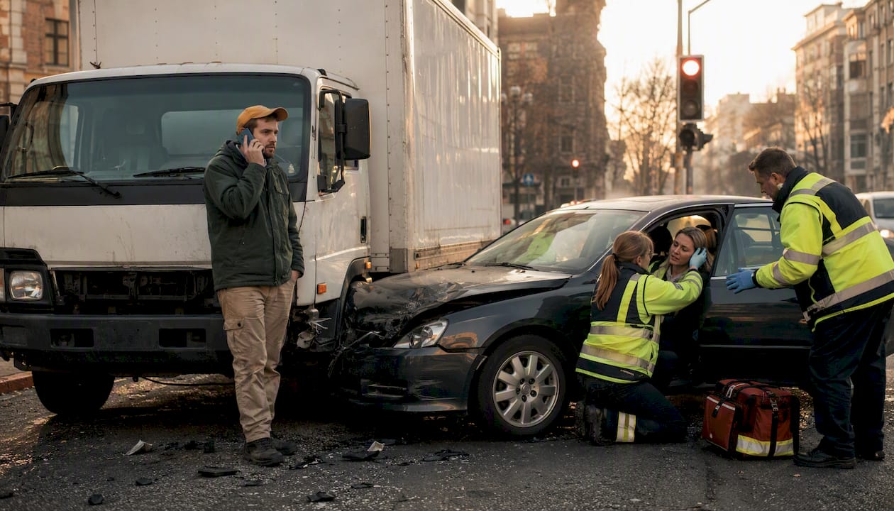 Moving truck accident with responders