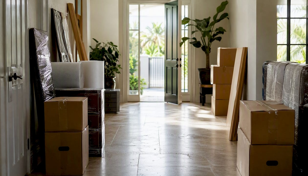 Organized home with packed boxes and clear paths
