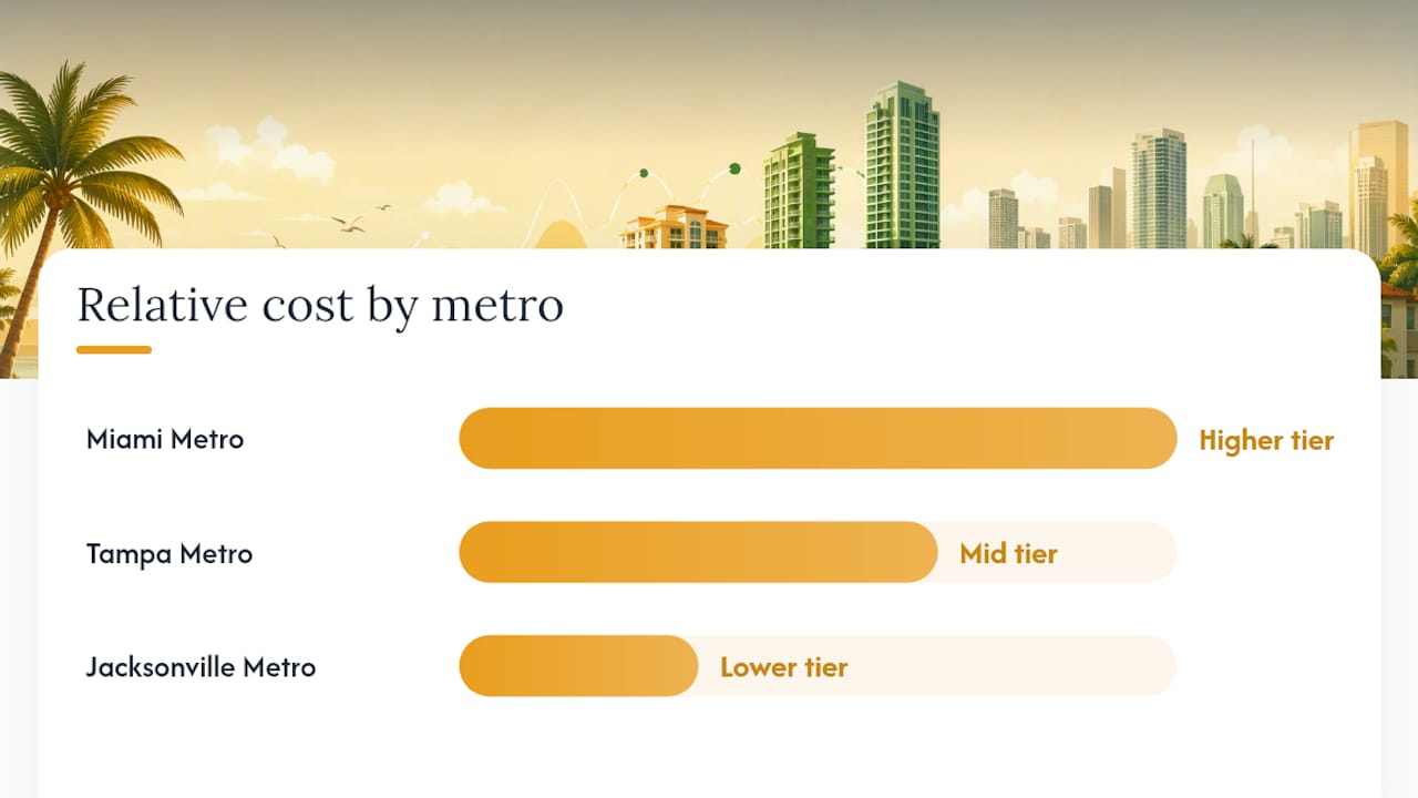 Cost comparison of rent, home price, insurance by Florida metro