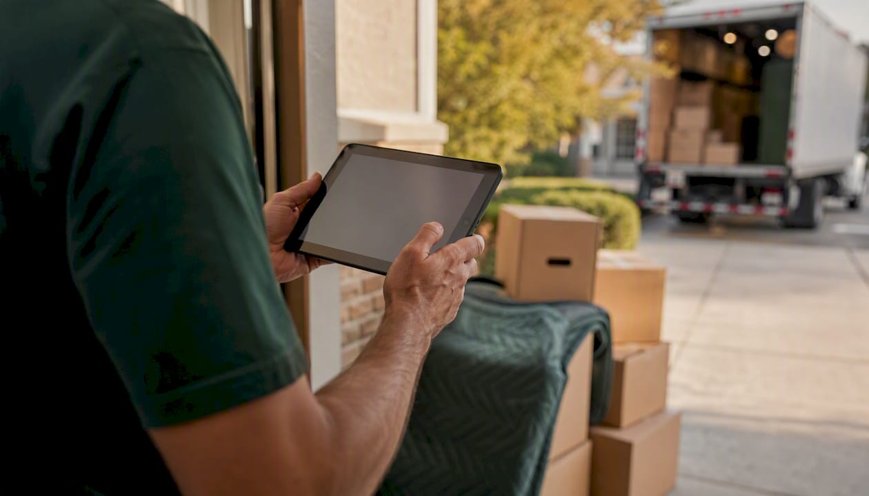 Mover showing insurance proof on phone