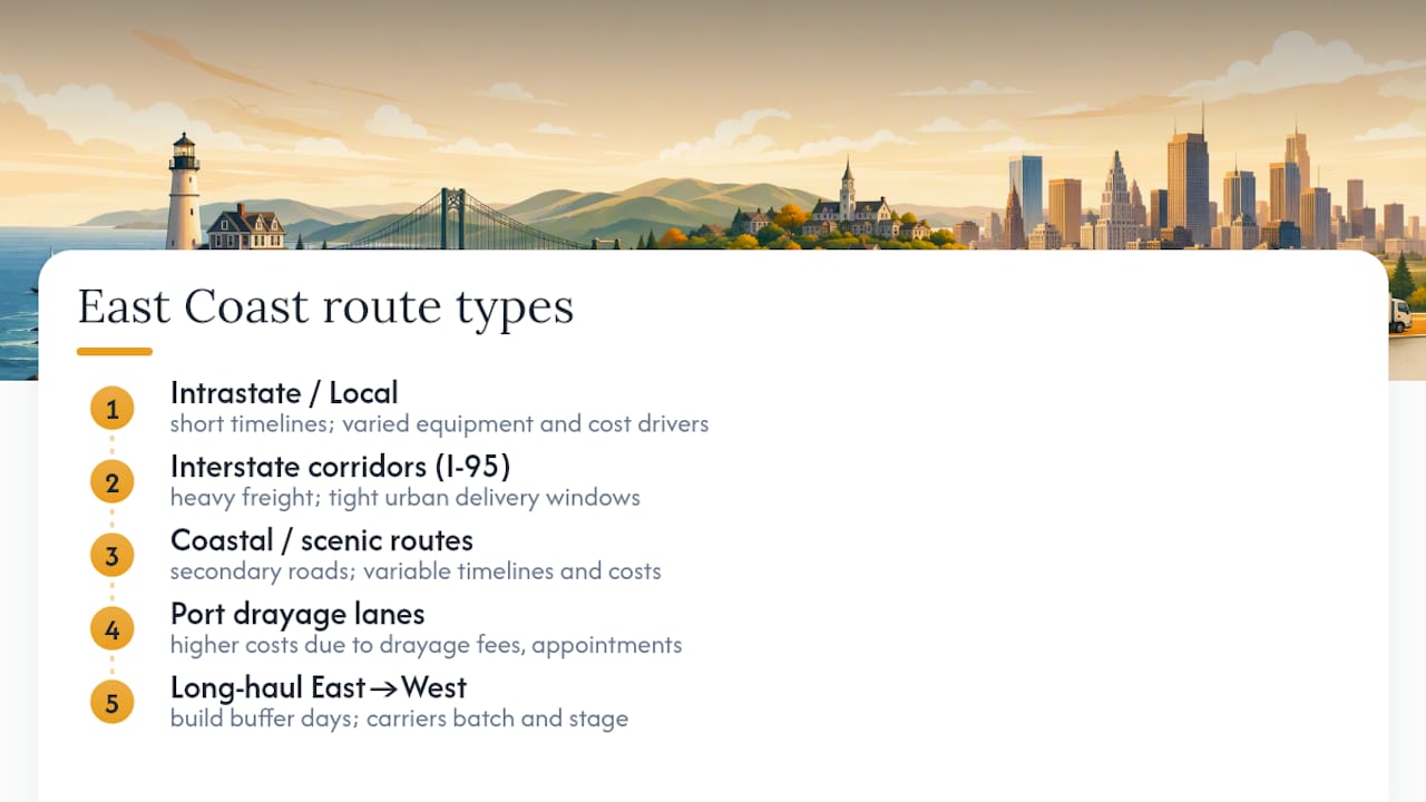 Diagram comparing main East Coast moving route types