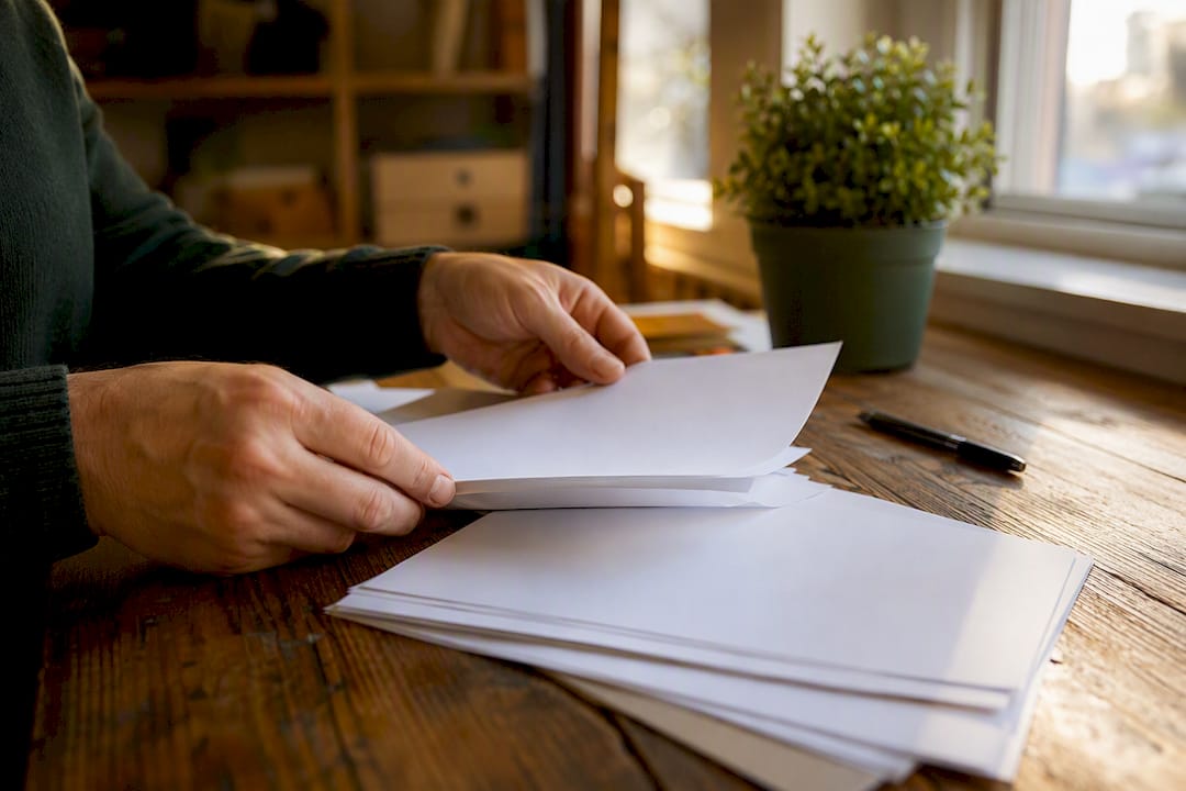 Hands reviewing moving broker vetting documents