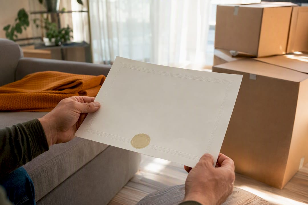 Hands holding blank insurance certificate