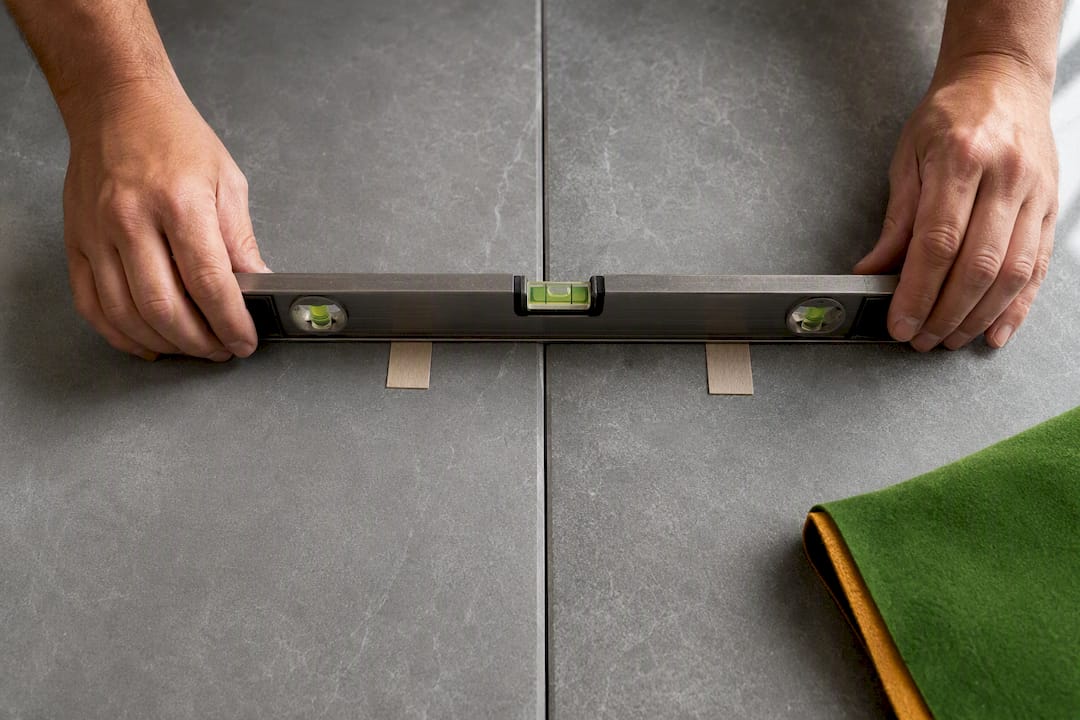 Level checking seam between slate sections