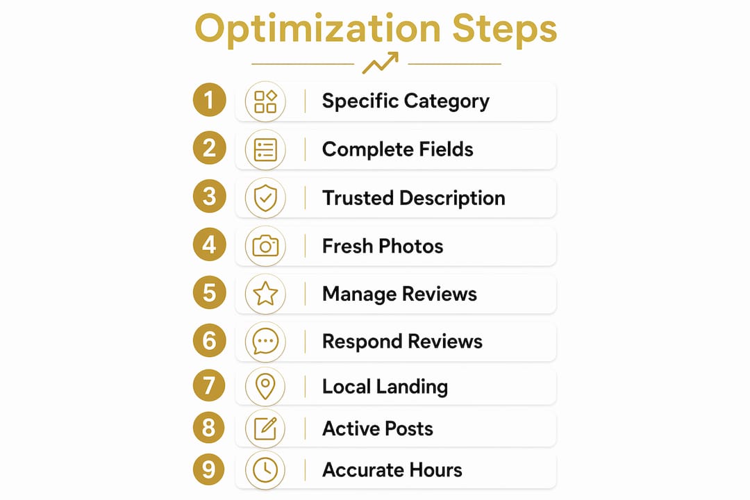 Infographic listing steps to optimize Google Business Profile