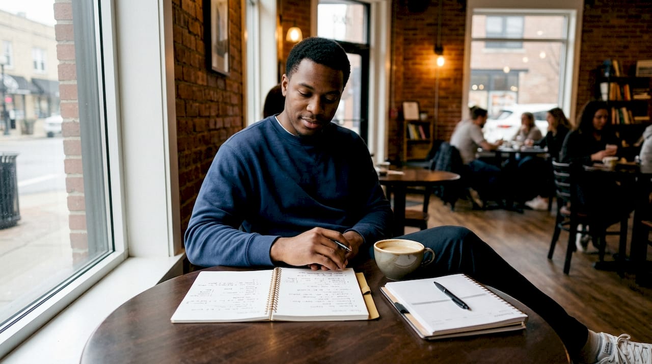 Entrepreneur working on local SEO keyword notes