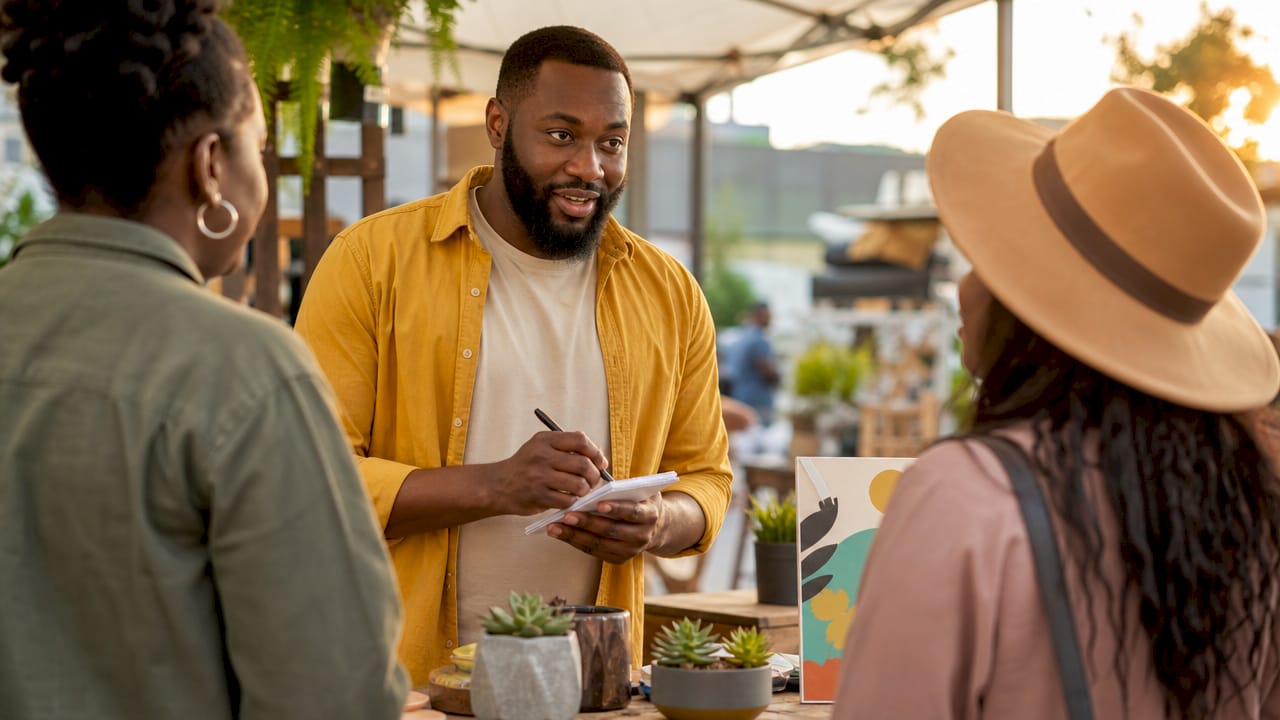 Store employee managing customer data on tablet