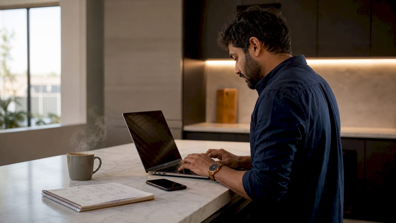 Web developer typing SEO optimization notes