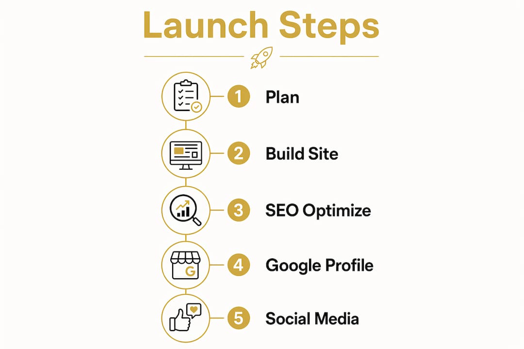 Infographic showing steps to launch local business online presence