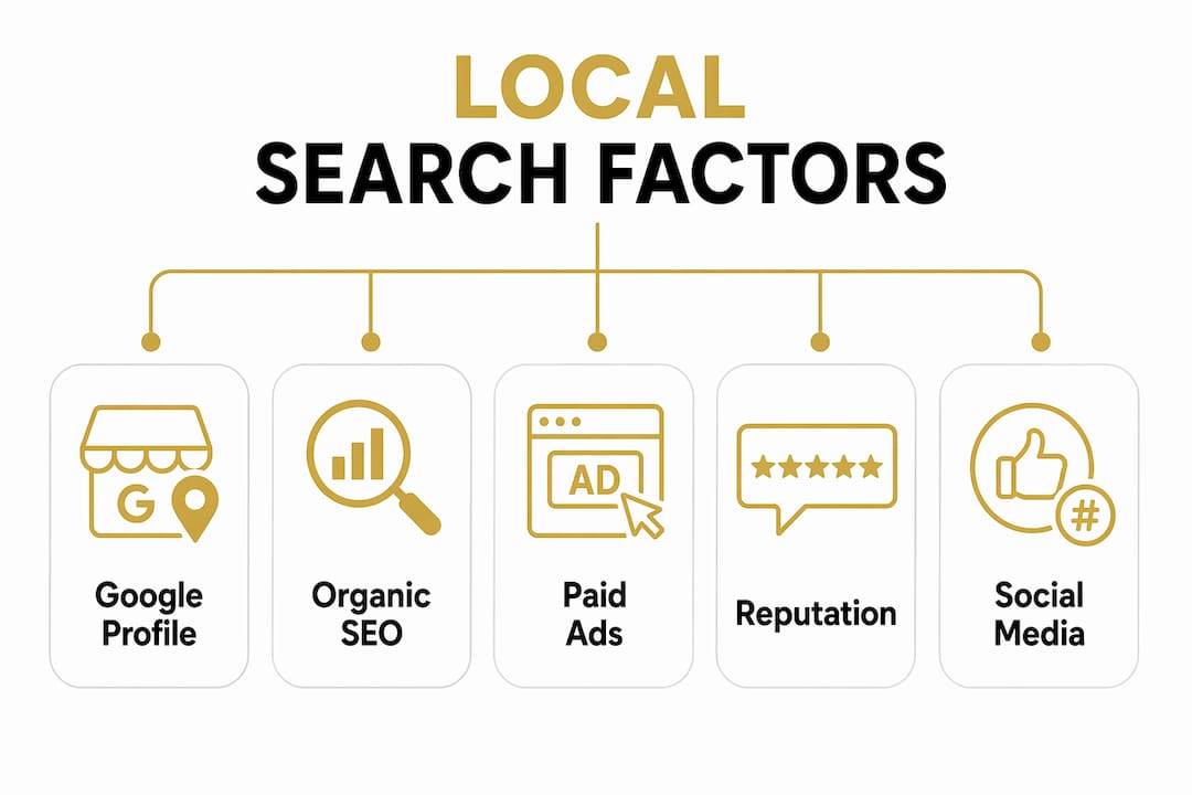 Infographic showing key local search marketing components